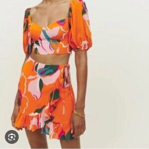 Reformation Matching Skirt Set (puff sleeve top and wrap skirt)